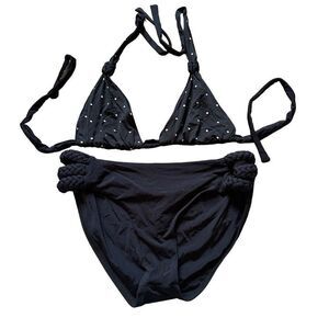 Reversible black and polkadot swimsuit